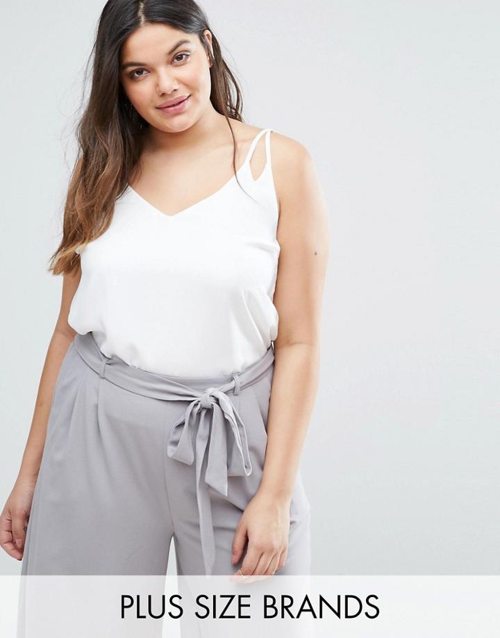 Elvi Plus Double Layer Cami With Strap Detail - White