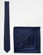 New Look Plain Tie And Pin Dot Pocket Square In Navy - Navy