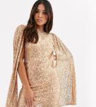 Tfnc Petite Sequin Mini Dress With Pleated Sleeve Drama In Rose Gold