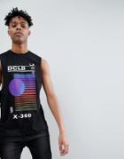 Asos Design Relaxed Sleeveless T-shirt With Dropped Armhole And Dclb Print - Black