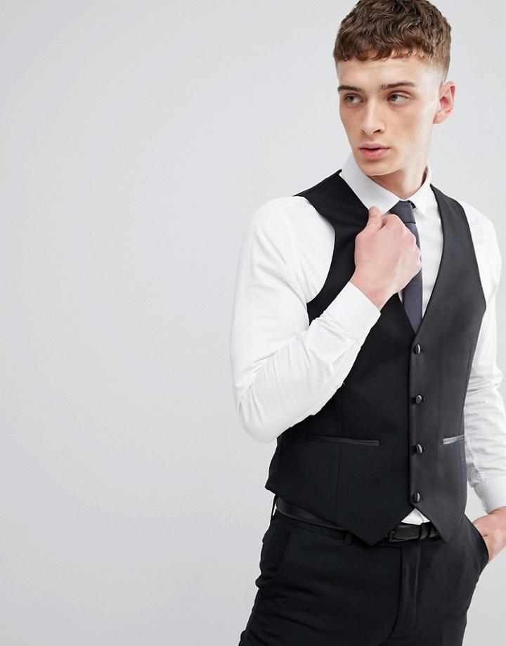 Harry Brown Slim 50% Wool Split Lapel Navy Dinner Vest - Black