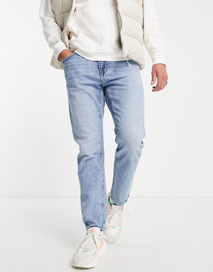 Pull & Bear Vintage Straight Leg Jeans In Light Blue-blues