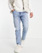 Pull & Bear Vintage Straight Leg Jeans In Light Blue-blues