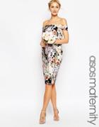 Asos Maternity Wedding Bardot Floral Off Shoulder Pencil Dress - Multi
