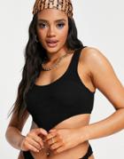 Asos Design Mix & Match Crinkle Scarf Crop Bikini Top In Black