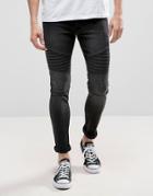 Loyalty And Faith Carbon Skinny Fit Biker Jeans With Distressing In Washed Black - Black