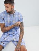 Boohooman T-shirt Two-piece In Light Blue Check - Blue