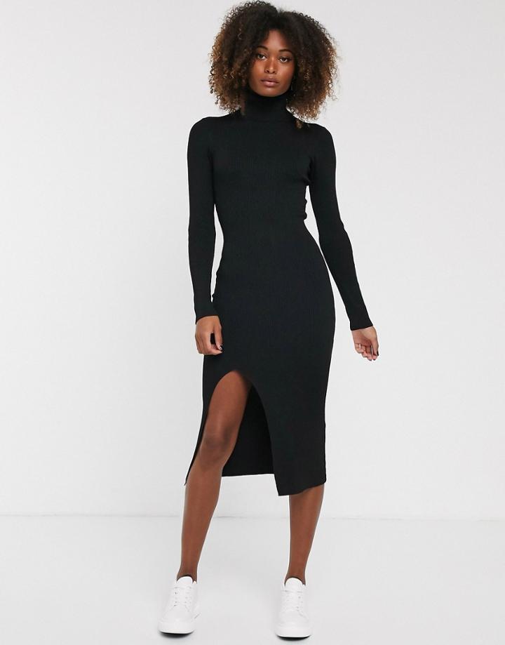 Y.a.s Long Sleeve Roll Neck Dress-black