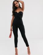 Vesper Bandeau Fitted Catsuit In Black - Black