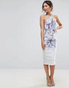 Hope & Ivy Knot Front Printed Pencil Dress - Blue