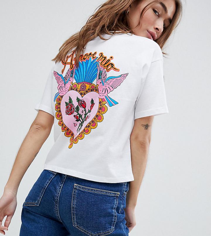 Asos Design Petite Boxy T-shirt With Mi Amore Back Print - White