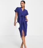 Closet London Petite Kimono Wrap Dress In Navy