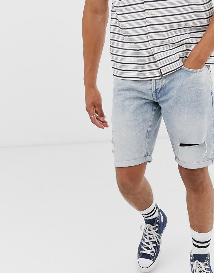 Allsaints Slim Fit Denim Shorts In Lightwash - Blue