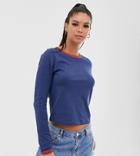 Brave Soul Tall Eloise Long Sleeve T Shirt With Contrast Trim-navy