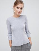 Oasis Rib Shoulder Crew Neck Jumper In Grey - Gray