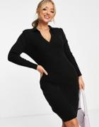Trendyol V Neck Long Sleeve Dress In Black