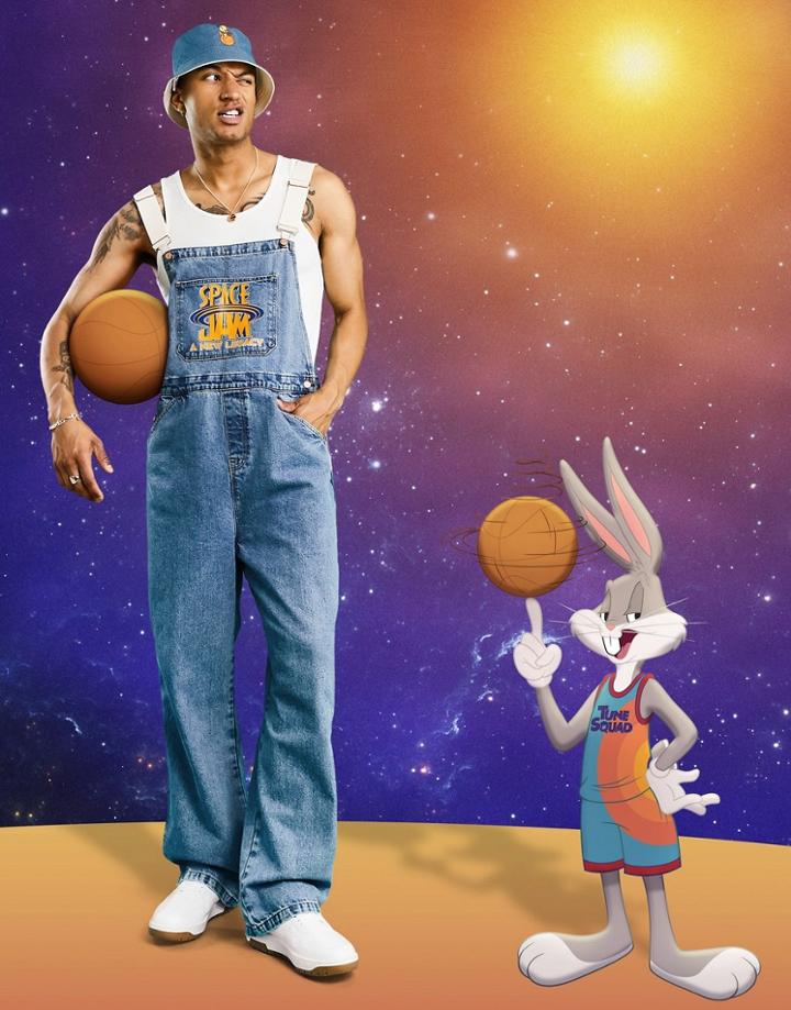 Asos Design Space Jam: A New Legacy Baggy Denim Overalls-blues