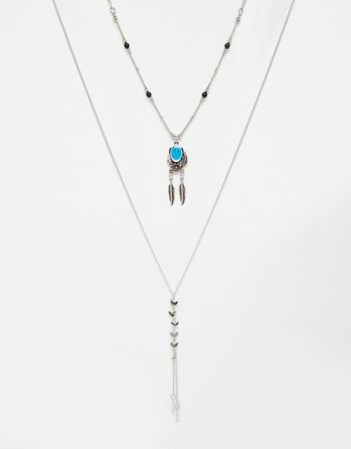Asos Feather Arrow Charm Necklace - Silver