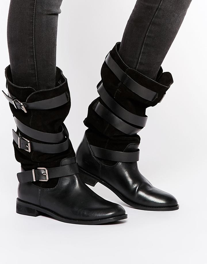 Asos Candid Suede Knee High Boots - Black