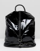 Claudia Canova Black Shiny Veritical Zip Backpack - Black