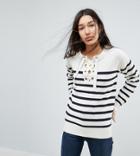 Brave Soul Tall Agatha Lace Up Sweater In Stripe - Multi