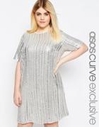 Asos Curve Shift Dress With Sequin Stripes - Silver