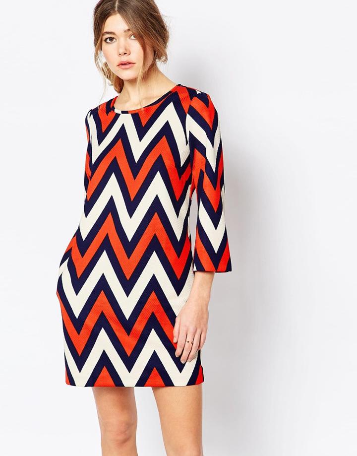 Traffic People Shift Dress In Chevron Print