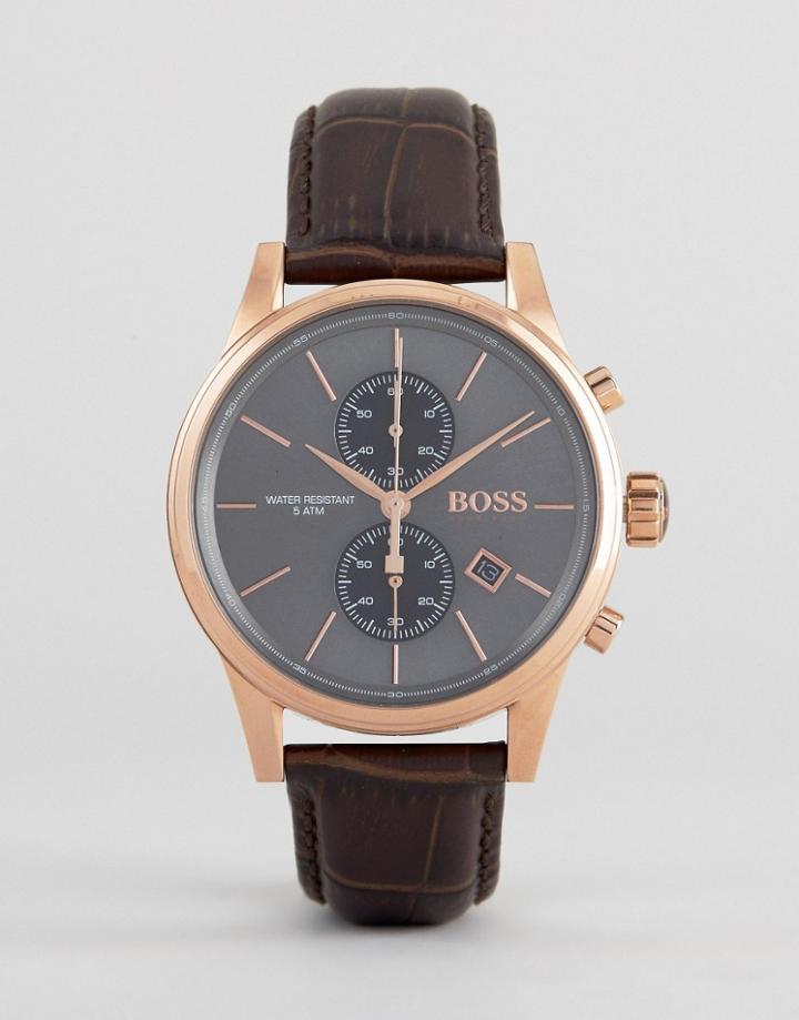 Boss By Hugo Boss 1513281 Jet Chronograph Leather Watch In Brown - Brown