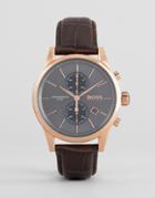 Boss By Hugo Boss 1513281 Jet Chronograph Leather Watch In Brown - Brown