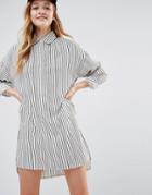 Daisy Street Shirt Dress In Tight Stripe - Gray