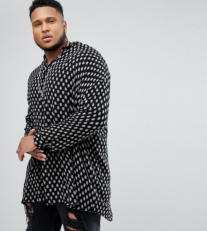 Asos Plus Oversized Viscose Shirt With Paisley Print And Drop Shoulder - Black