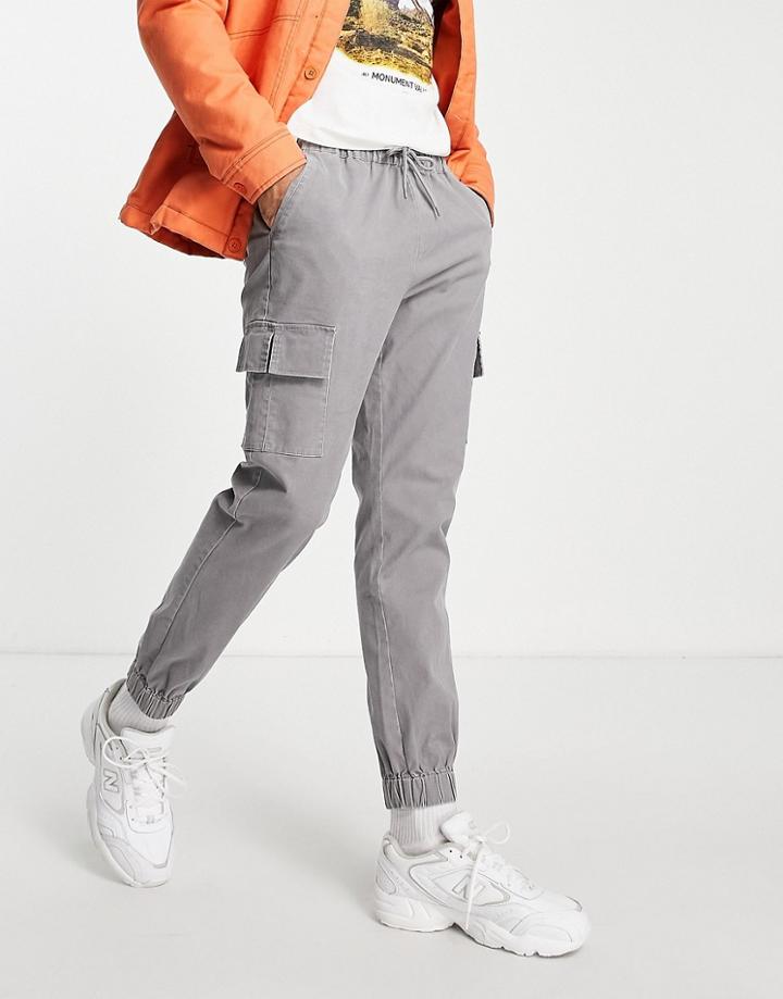 Asos Design Lightweight Slim Pants With Cargo Pockets In Washed Gray