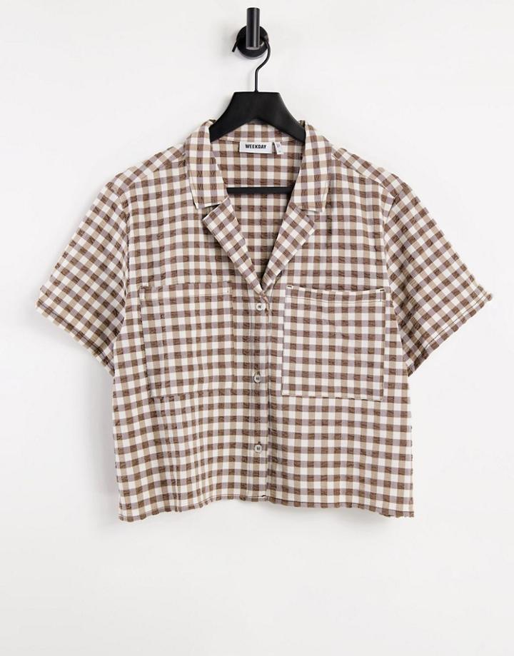 Weekday Wilma Seersucker Shirt In Brown Check - Part Of A Set