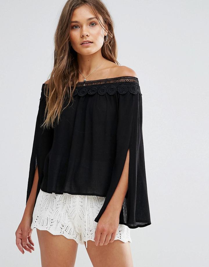 Lunik Bardot Top With Slit Sleeve - Black