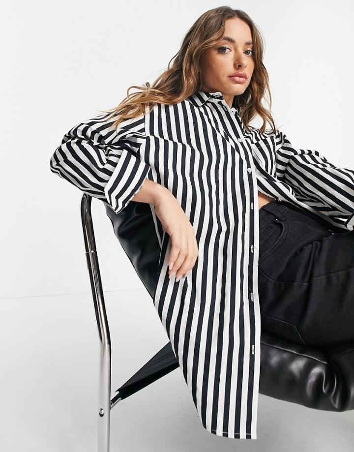 Y.a.s Oversized Shirt In Mono Stripe-black