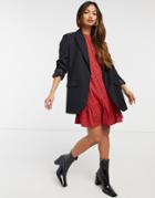 Ax Paris Drop Hem Dress In Spot In Burgundy-red