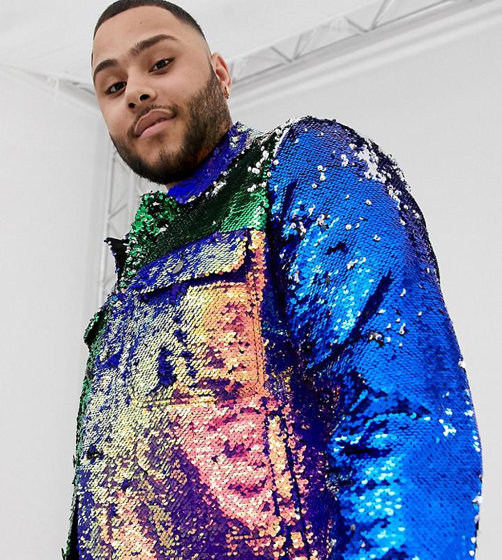 Asos Design Plus Festival Western Jacket With Cut And Sew Sequins - Multi