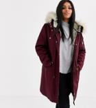 Asos Design Curve Parka With Detachable Faux Fur Liner In Oxblood-purple