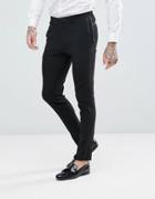 Asos Super Skinny Tuxedo Suit Pants In Black Pleated Fabric - Black