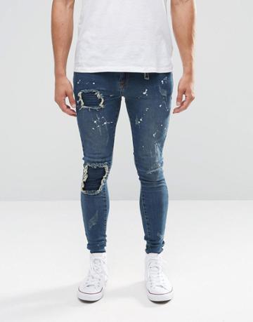 Always Rare Rip And Repair Extreme Super Skinny Jeans - Blue