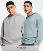 Asos Design Organic Blend Oversized Hoodie In Gray Heather/washed Gray 2 Pack-multi