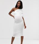 Asos Design Maternity One Shoulder Ruched Top Midi Dress-white