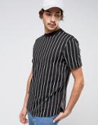 Asos Longline Striped T-shirt With Curved Hem - Black