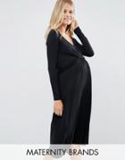 Bluebelle Maternity Long Sleeve Knot Front Midi Dress - Black