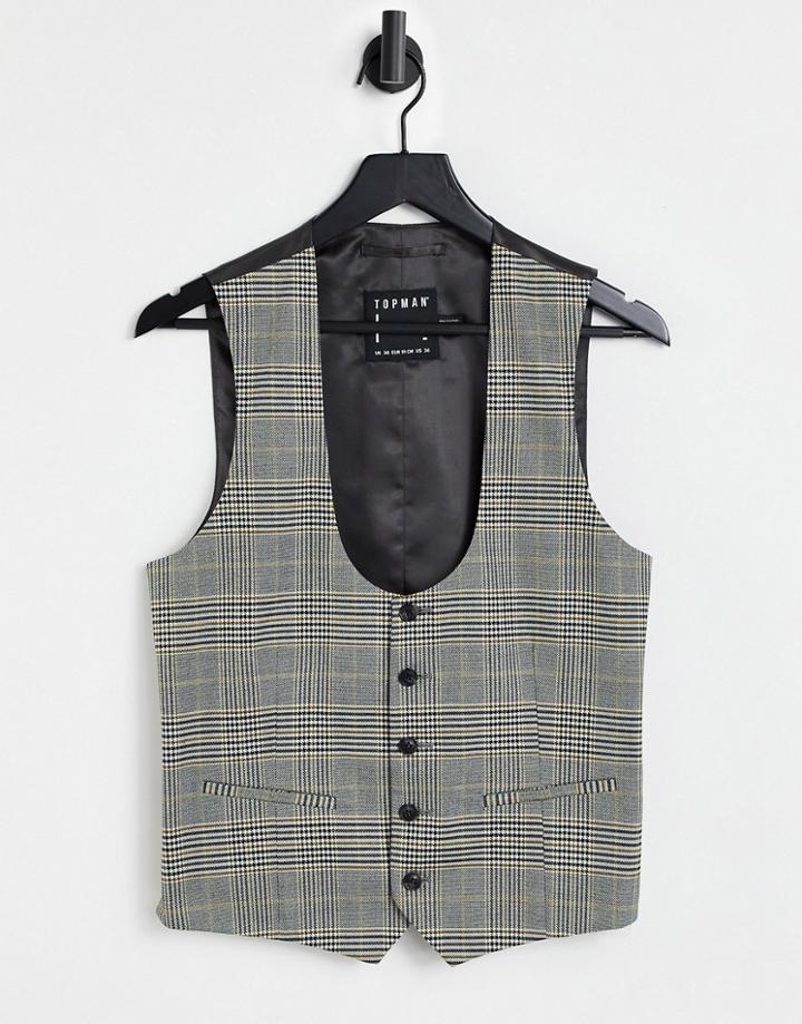 Topman Suit Suit Vest In Gray House Check-grey