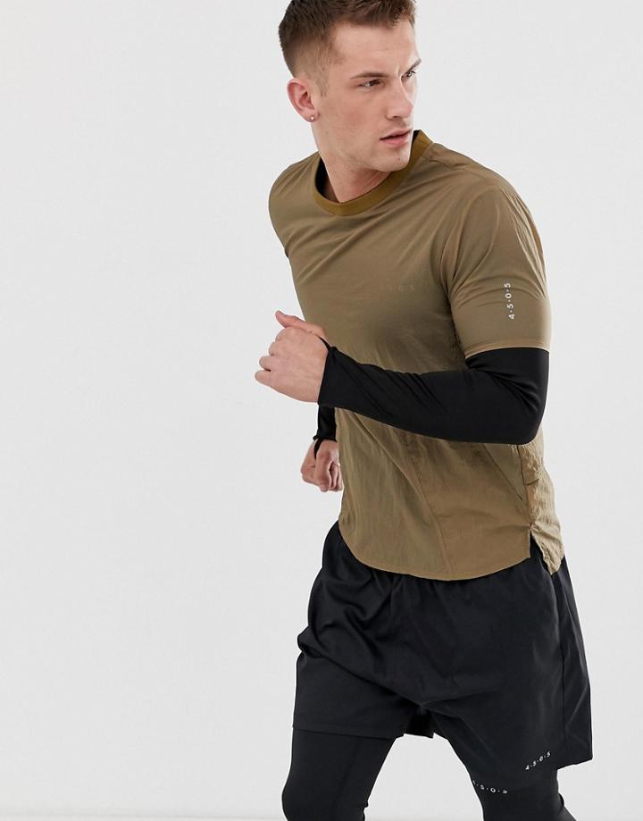 Asos 4505 Woven Running T-shirt In Light Khaki-beige