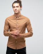 Asos Skinny Shirt In Beige With Button Down Collar - Beige