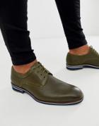 Depp London Leather Lace Up Shoe In Olive-green