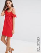 Asos Tall Cold Shoulder Lace Trim Dress - Poppy Red