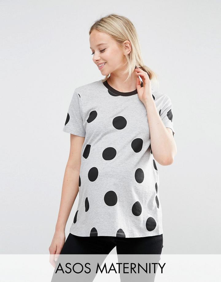 Asos Maternity Top In Polka Dot With Contrast Binding - Multi